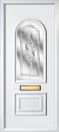 Modern white UPVC front door with glass panel, offering security and energy efficiency for UK homes