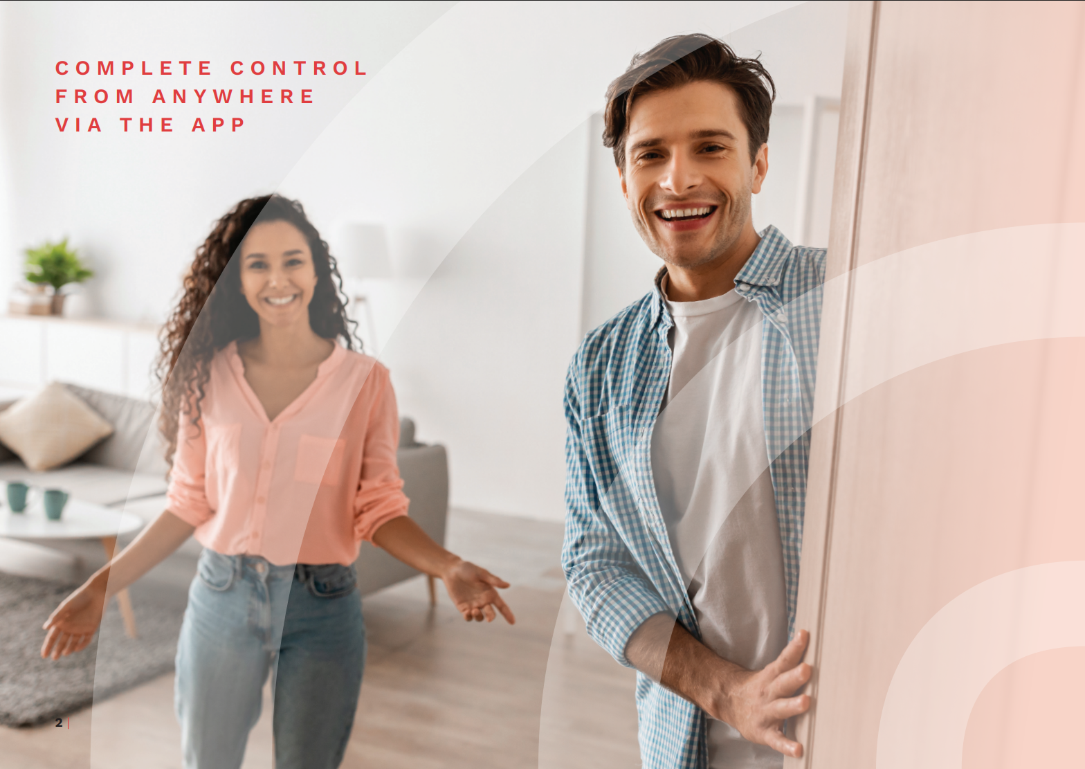Happy couple at home using the AK TOUCH SECURE™ smart lock app, showing remote access and complete control from anywhere.