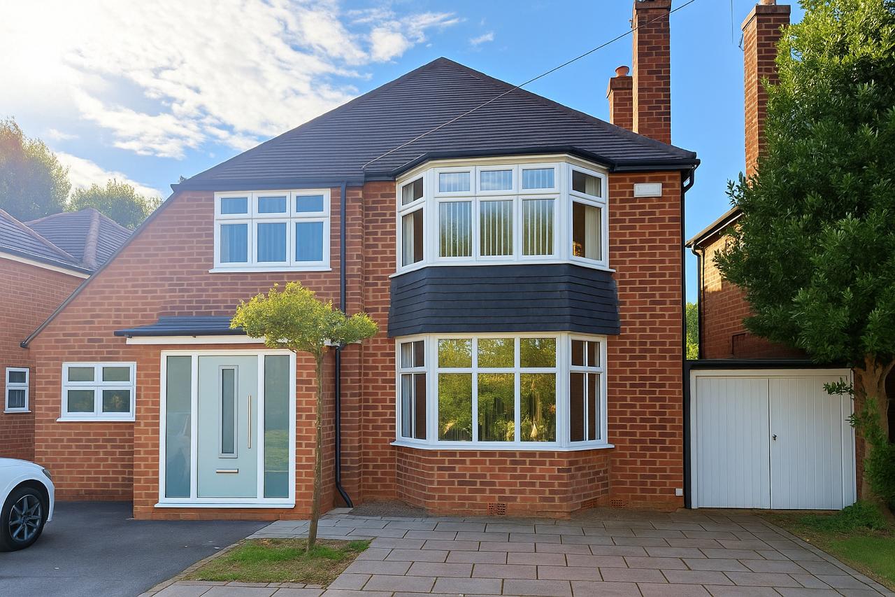 Premium home exterior showing new windows and door professionally installed
