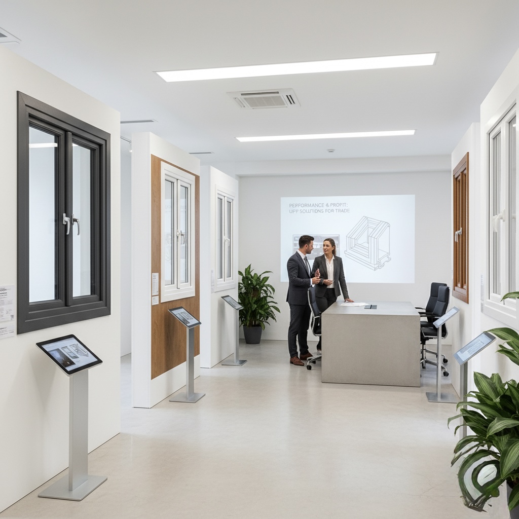 Selection of window and door samples on display stands